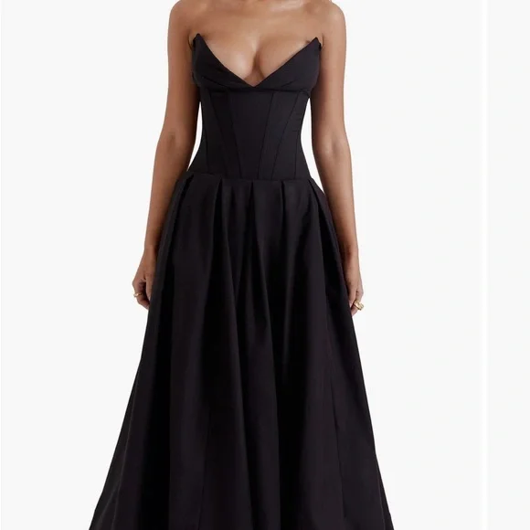 'Lady' Black Strapless Midi Dress